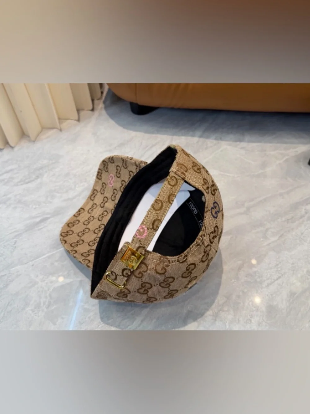 Gucci Kids Beige GG Monogram Baseball Cap with Multicolor Embroidery